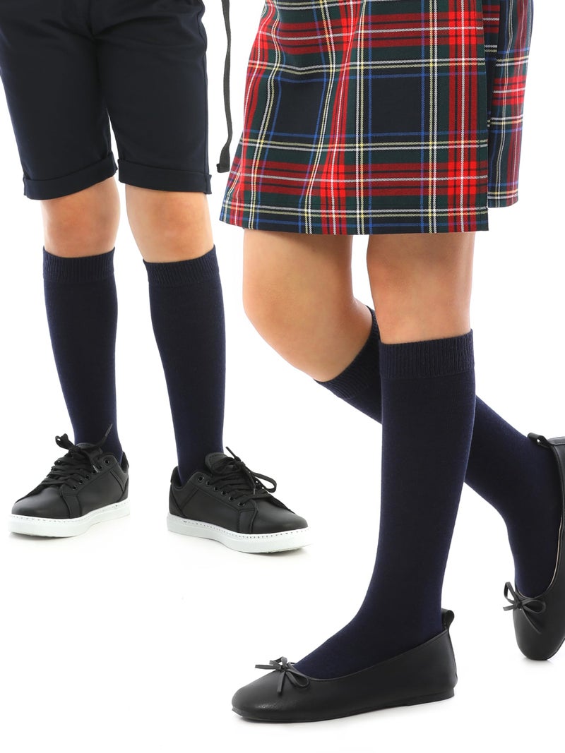 Hugh Ugoli Girls Boys Kids School Uniform Long Dress Socks, Extremely Soft, Comfortable, Rayon derived from Bamboo, Chemical-Free, 3 Pairs Navy Blue | 12-14 Years - Image 1